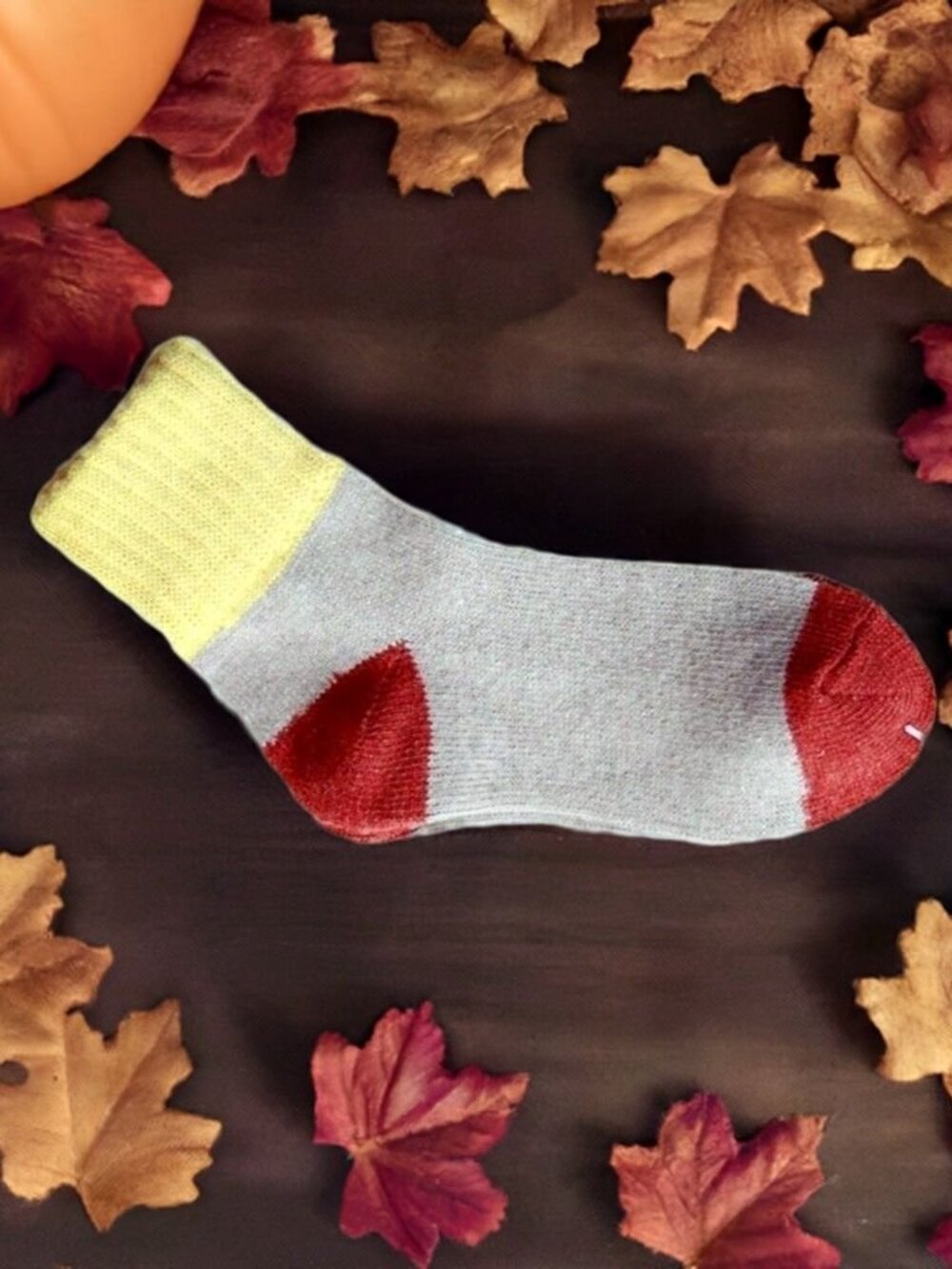 Chelsea Colorblock Womens Crew Socks Gray with Brown and Yellow Gift Packaged